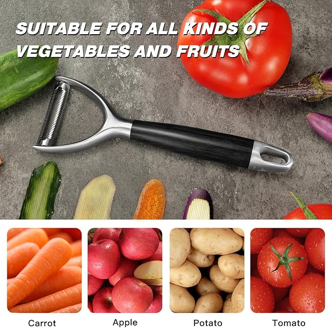 304 Stainless Steel Multi-Function Kitchen Peeler - With Solid Wood Handle, Sharp Durable Blade, Effortlessly Peels Vegetables and Fruits, Essential Kitchen Tool（ Type Y ）