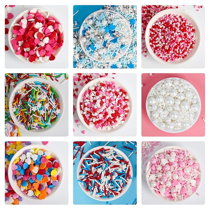 Edible Frozen Sprinkles ,Blue Heart White Snowflake Silver Star Pearl Jimmies Mix,130g/4.58oz,Winter Snow Sugar Pearls Sprinkles for Decorations Baking,Cake Ice Cream Cookies Cupcake Topper Chocolate,Birthday Children Party Dessert Decorating