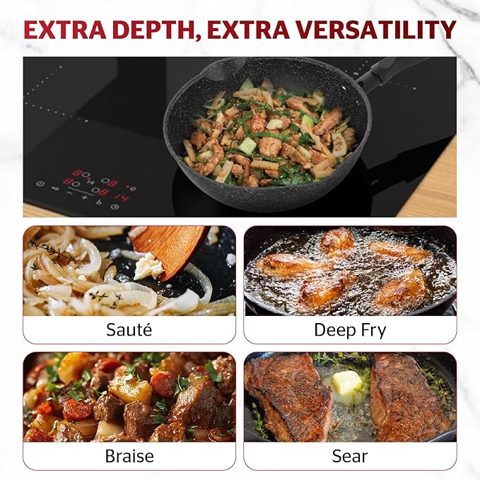 Sunhouse – 11 Inch / 20 cm Non-Stick Deep Frying Pan with Double Pour Spouts, 5-Layer Whitford Non-Stick Coating, PFOA-FREE, Stay-Cool Handle, Induction Compatible with All Cooktops