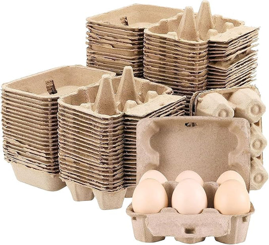 50 Pack Empty Egg Cartons,6 Pulp Fiber Storage Containers for Kitchen, Farm, Picnic,Travel, Brown,Reusable