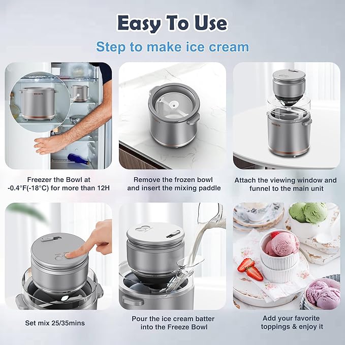 1.1 Quart Ice Cream Maker – Electric Ice Cream Machine for Gelato, Milkshakes & Sorbet, Perfect for Family, Easy to Use & Clean,Silver