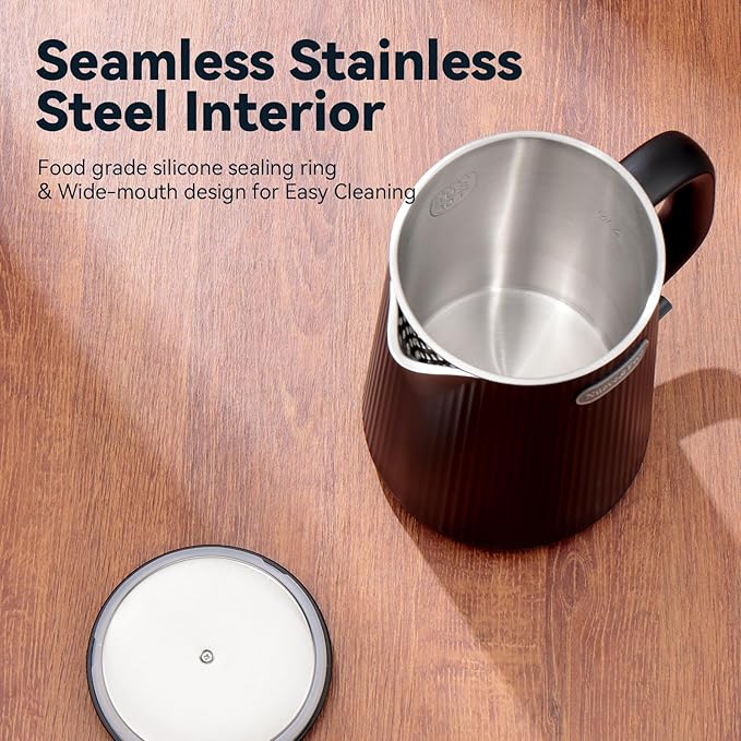 Nueve&Five 1.7L (57oz) Large Electric Kettle Perfect for 7+Cups of Tea and Coffee,2 quarts Double Wall Big Electric Tea Kettle,Auto Shut Off,1200W Hot Water Kettle Electric-Black