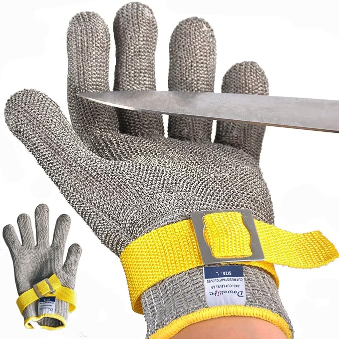 Dowellife Comfortable ANSI A9 Cut Resistant Glove Food Grade, Mesh Metal Kithcen Glove for Chef Oyster Shucking Mandoline Knife Butcher Meat Cutting