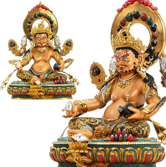 Vajrayana Buddha of Wealth-Yellow Jambhala, Tibetan Buddhism, Artisan Series, Nepalese Craft, Engraving, Painting for Buddhist Altar Zen Meditation,5.11"