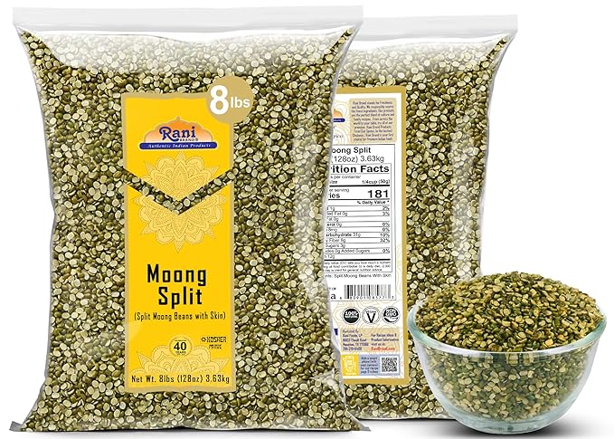 Rani Moong Split (Split Mung Beans with Skin) Lentils Indian 128oz (8lbs) 3.63kg Bulk ~ All Natural | Gluten Friendly | Non-GMO | Kosher | Vegan | Indian Origin