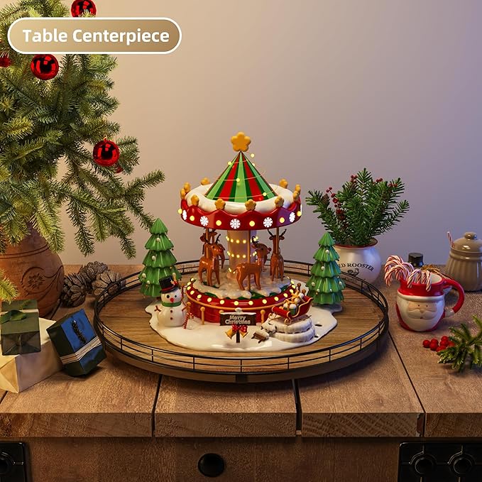 Acacia Wood 18" Lazy Susan Turntable Organizer for Table Top, Farmhouse Large Round Lazy Susan for Cabinet Kitchen Centerpieces Dining Table, for Condiments Charcuterie, Bathroom Vanity Tray Decor