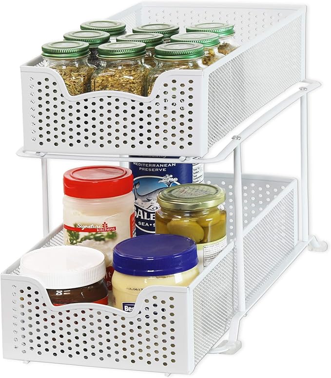 Simple Houseware 2 Tier Sliding Cabinet Basket Organizer Drawer, White