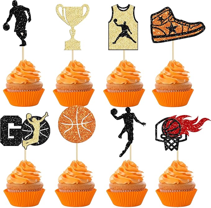 24 Pack Basketball Cupcake Toppers Basketball Player Apparel Cupcake Picks Baby Shower Players Sports Theme Birthday Party Cake Decorations Supplies