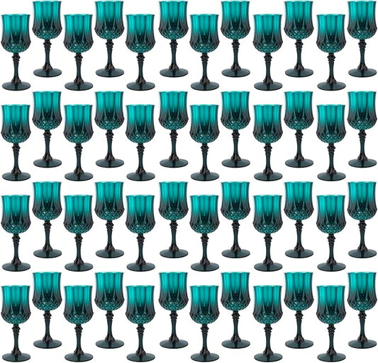 Plastic Wine Glasses，Plastic Goblets Vintage Style Cordial Drinking Glasses for Wedding Reception, Grand Event Party Supplies (48, Green)