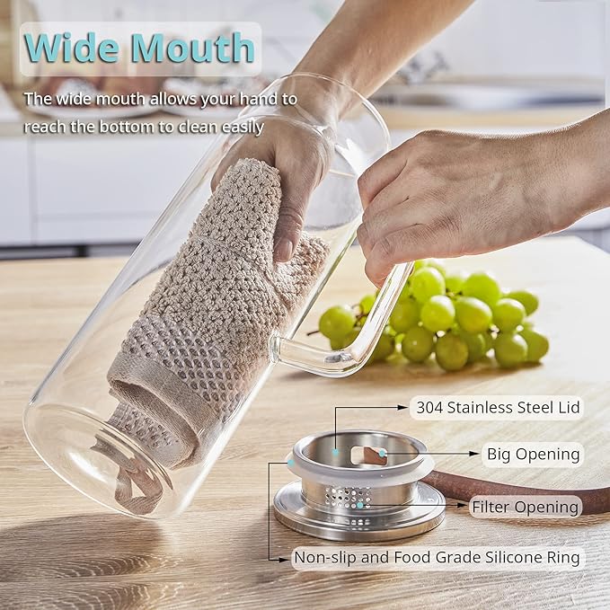 2 Pack 1.6 Liter 54 oz Glass Pitcher with Lid and Spout, Glass Carafe Water Pitcher for Hot/Cold Water, Iced Tea, Drinks, Coffee, Juice and Homemade Beverage