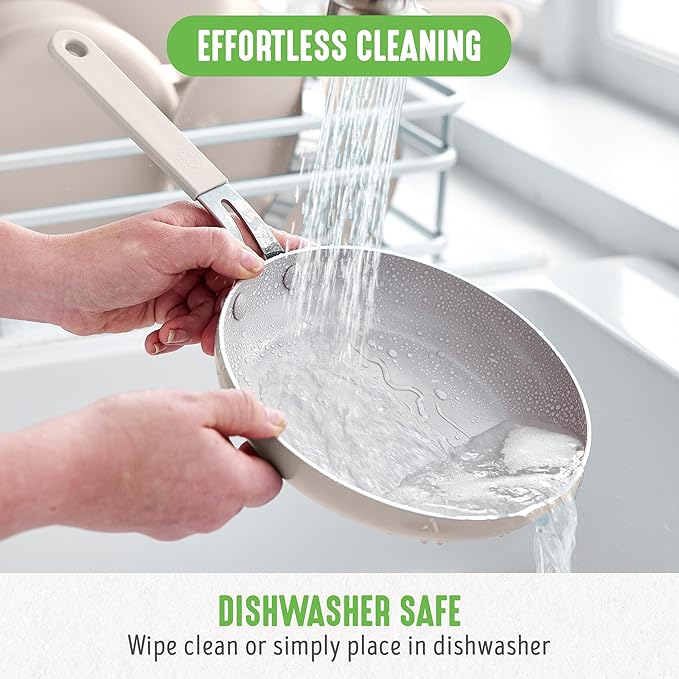 GreenLife 8” & 10” 2 Piece Nonstick Ceramic Frying Pan Set, Lightweight Healthy PFAS-Free Skillets, Dishwasher & Oven Safe, Durable Body, Silicone Stay-Cool Handles, Easy Release, Taupe