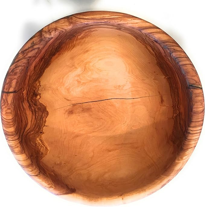 12" Artisan Olive Wood Serving Bowl/Centerpiece Rare Decorative Wooden Bowl for Fruit, Salad, Snacks, Chips. Popcorn. In Small 6", Med 7", Lg 8", XL 11", XXL 12". (XXL 12 inch)