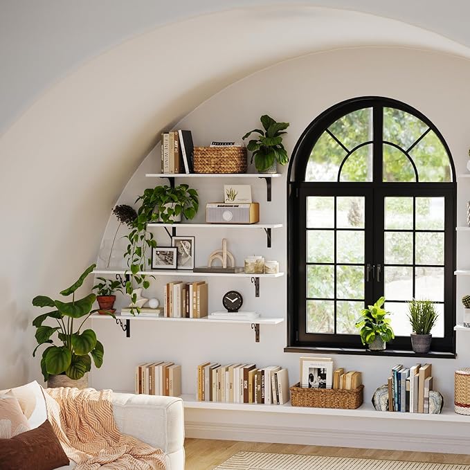 DINZI LVJ Long Wall Shelves, 39.4 Inch Large Floating Shelves Set of 2, Wide Display Shelf Wall Mounted with Brackets, Easy Hanging for Living Room, Toilet, Office, Bedroom, White