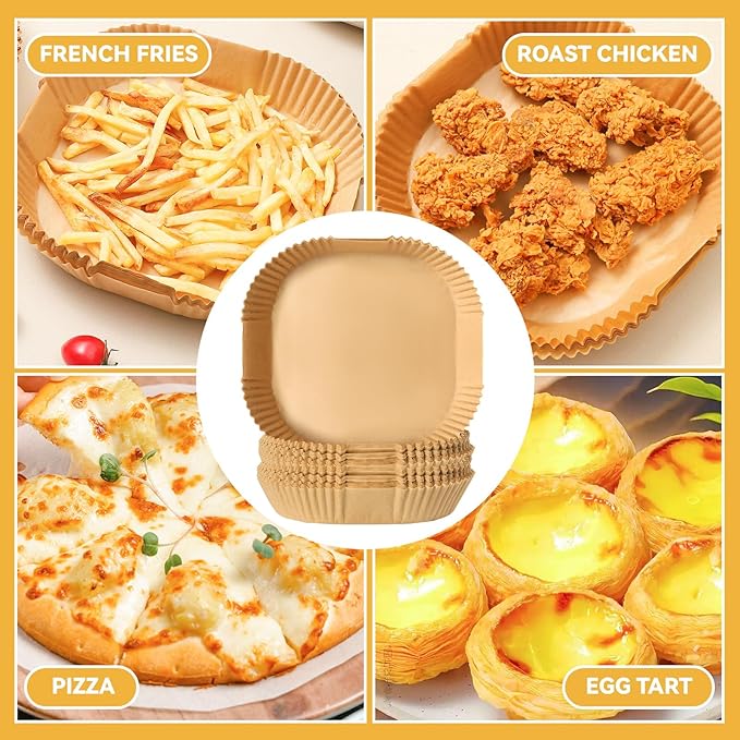 125Pcs 8 inch Square Disposable Air Fryer Parchment Liners-Non-Stick Parchment Sheets for Air Fryer Basket Microwave – Oil-proof, Water-proof, Effortless Cleanup for Baking