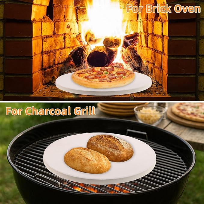 16 inch Round Cordierite Pizza Stone for Oven, Grill & BBQ – Bake Crispy Pizza, Bread & Pies, Ideal for Backyard Pizza Parties, Includes Scra