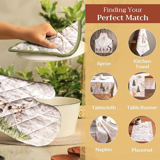 Maison d' Hermine Pot Holders Set 100% Cotton Heat Resistant Potholders 8" x 8" Hot Pads with Loop BBQ, Cooking, Baking, Grilling, Kitchen, Handling Hot Pans (Pack of 2, Mountain Life)