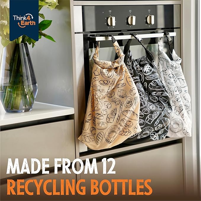 THINK4EARTH® Premium Black Reusable Bread Bags for Homemade Bread – Durable & Washable (2 Pack)