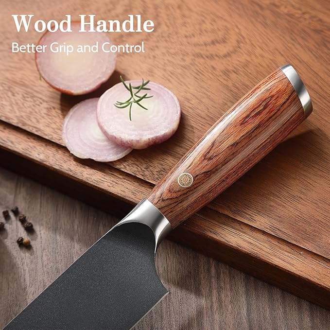 Kitchen Knife Set, 3 Pieces Japanese High Carbon Stainless Steel Chef Cooking Knife Set, Ultra Sharp Professional Chef Santoku Utility Knives (Black)