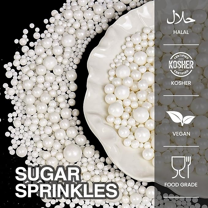 Edible White Pearl Sugar Sprinkles for Cake Decorating, Candy Pearls Cupcake Toppers, 150g/5.29oz, Mix Sprinkles, Baking Cake Decorations, Easter, Wedding Party Chirstmas Supplies