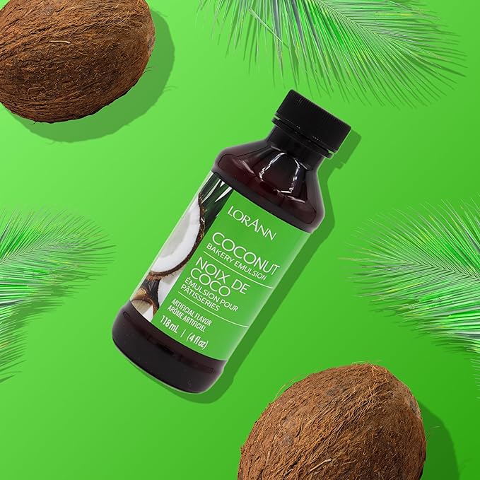 LorAnn Oils Coconut Bakery Emulsion: True Essence, Ideal for Boosting Fruit Tones in Cakes, Cookies & Desserts, Gluten-Free, Keto-Friendly, Extract Substitute Essential for Your Kitchen, 4 Oz