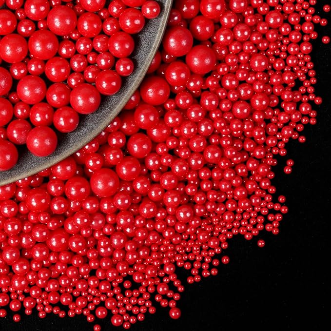 Dazzjoy Edible Christmas Red Pearl Sugar Sprinkles, Mix Size, 4.58oz, Red Sprinkles for Cupcake Decorating, Baking Cake Decorations, Wedding Party Valentines Easter Supplies