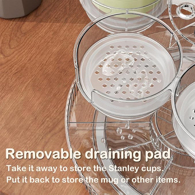 Rotating Stanley Cup Holder, Portable Water Bottle Organizer for 6 Stanley 40 oz & Mug, Adjustable Lazy Susan Organizer for Table Top Cabinet Home Countertop Pantry Shelf Tumbler Lid Organizer