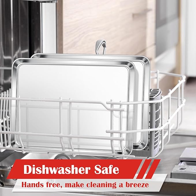 E-far Cookie Sheet for Baking, 18”x13” Stainless Steel Baking Sheet Pan for Oven, Large Non Toxic Metal Baking Tray for Cake Cookies, Healthy & Rust Free, Mirror Finish & Dishwasher Safe, 1 Pack