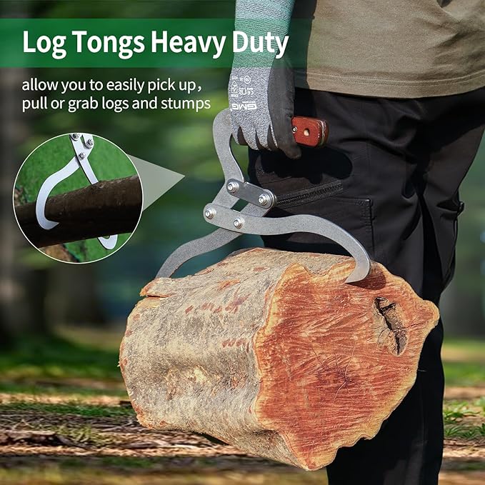 12 Inches (300MM) Log Tongs Firewood Tong with Handle Non-Slip, Claw Log Lifting Tool for Lifting, Handling, Dragging and Carrying Logs,Wood Handle 2 Claw Skidding Tongs