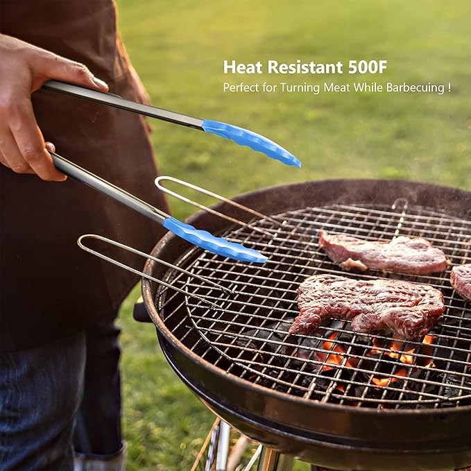 Silicone Spatulas Set Turners Tongs Cooking Utensils Set High Heat Resistant Kitchen Scraper Spatulas for Cooking Mixing Baking BPA Free Dishwasher Safe, Blue