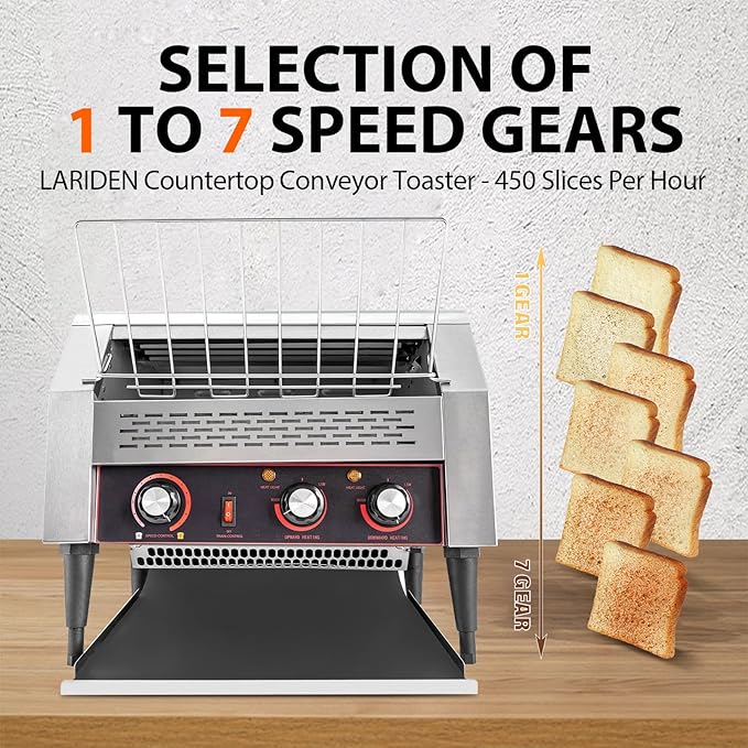Commercial Toaster Conveyor 450 Slices/Hour, 2600W Stainless Steel Heavy Duty Commercial Toaster Conveyor for Restaurant with Three-ring Heating Tubes for Bun Bagel Bread Baked