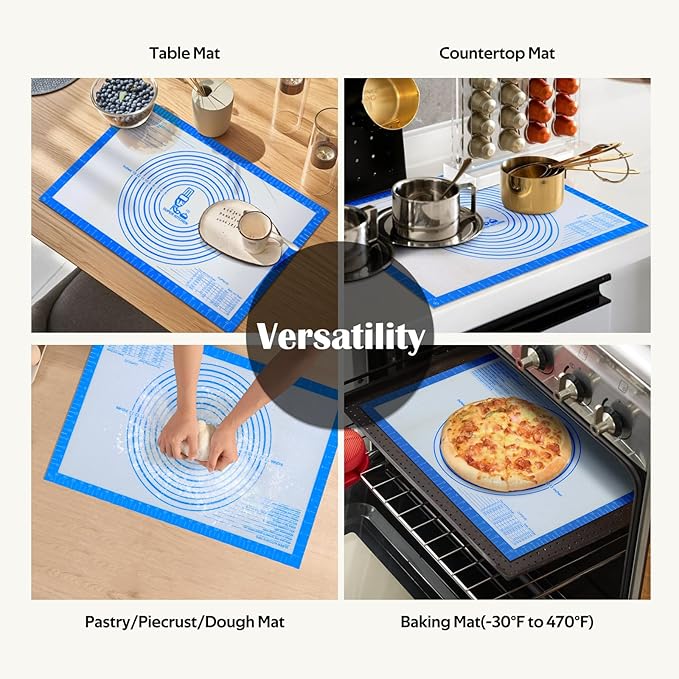 Nonstick Silicone Pastry Baking Mat Large with Measurements 16''By 24'' for Silicone Baking Mat, Counter Mat, Dough Rolling Mat/Pie Crust Mat By Folksy Super Kitchen(16×24, Blue)