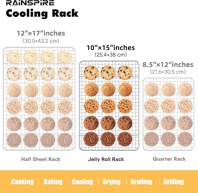 Rainspire 2-Pack Cooling Rack 10" x 15" Stainless Steel Heavy Duty Cooling Racks for Cooking and Baking Oven Safe Wire Rack for Cooking Baking Rack for Oven Cooking Fits Jelly Roll Pan