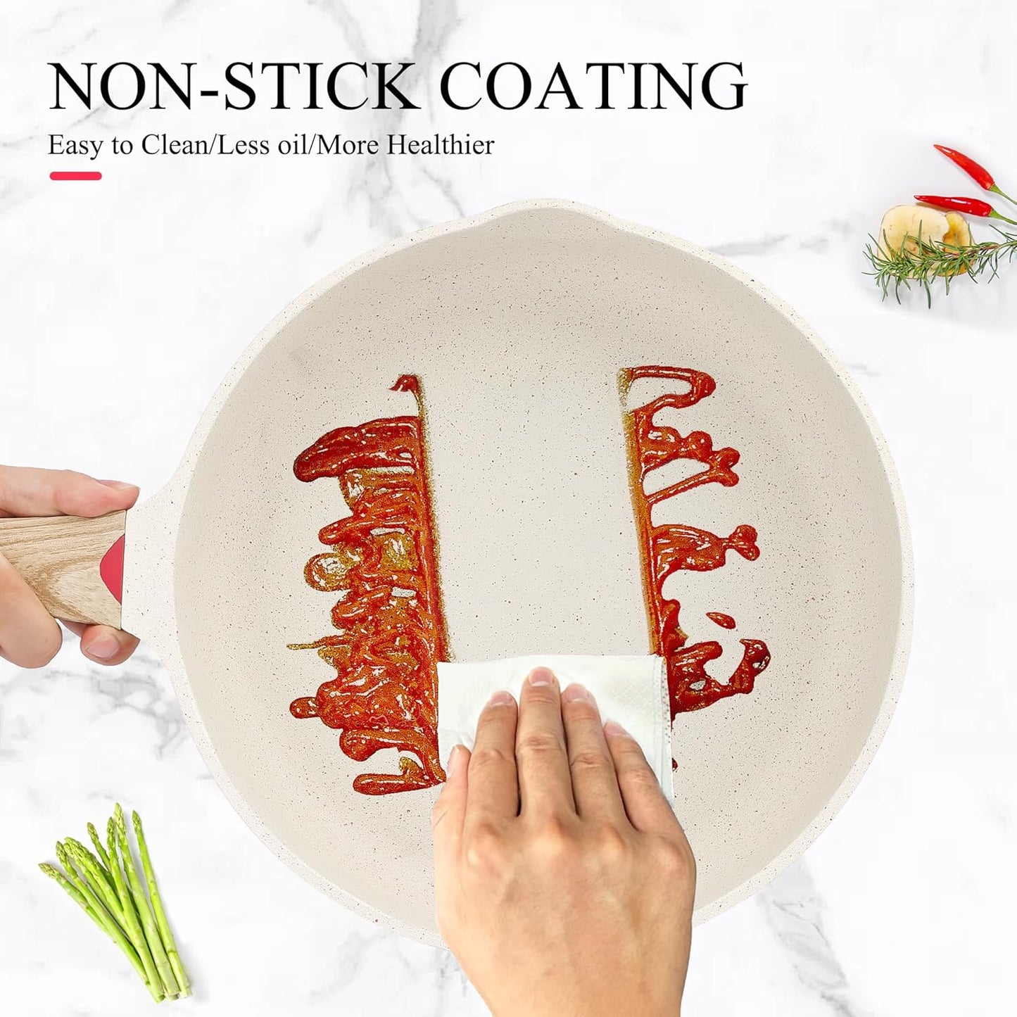 Vinchef Nonstick Frying Pan Anti Scratch,12.5 Inch Skillet Cast Aluminum Cookware, Induction Compatible White