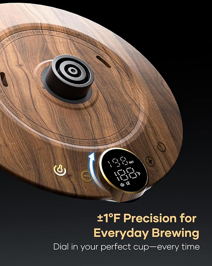 Cocinare FLOW B9 Gooseneck Electric Kettle, Precise Temperature Control for Pour-Over Coffee & Tea Brewing, Stainless Steel Interior, Rapid Heating for Boiling Water 1500W/0.9L (Black Wooden)