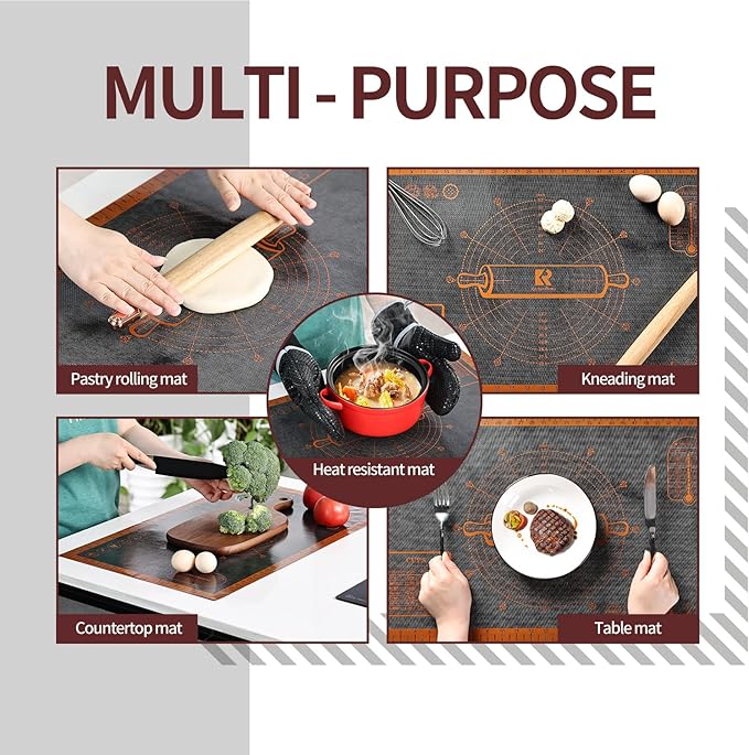 Silicone Pastry Mat Extra Large with Measurements 26''x16'' for Reusable,Non-slip Silicone Baking Mat, Counter, Dough Rolling, Oven Liner,Fondant/Pie Crust (Translucent_Orange, 16''W x 26''L)