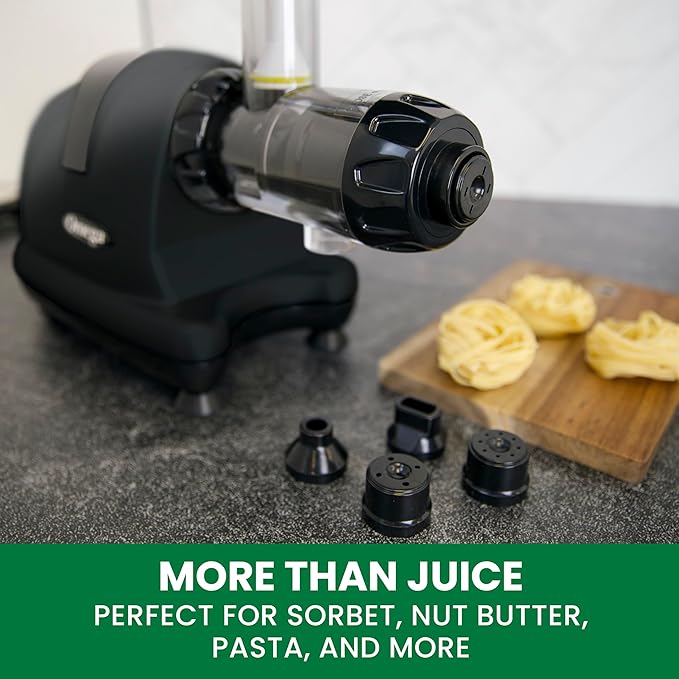 Omega Cold Press Juicer Machine, Vegetable and Fruit Juice Extractor and Nutrition System Makes Nut Milks Baby Food and Sorbets, Triple-Stage 80-RPM Slow Masticating Juicer, 200-Watts, Black