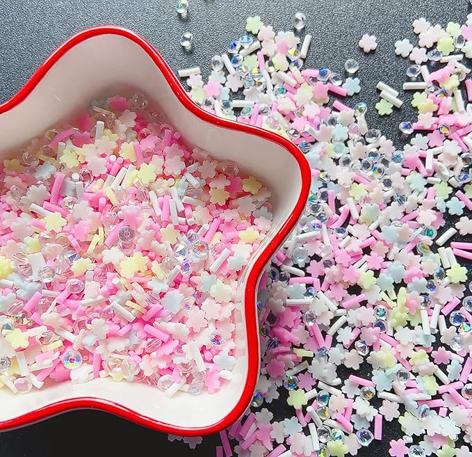 EHOPE Fake Sprinkles Resin Sprinkles Fake Candy Sprinkles Clay Sprinkles Polymer Sprinkles Polymer Clay Slices for Nail Art DIY Crafts Cake Phone Case(40G-Sugar granules+Cherry Blossoms-19)