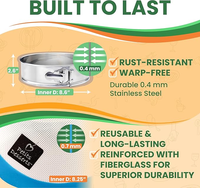 STAINLESS STEEL Springform Pan with REUSABLE Nonstick Silicone Liner - NON TOXIC Springform Pan for Cheesecake, 9 Inch Springform Ppan