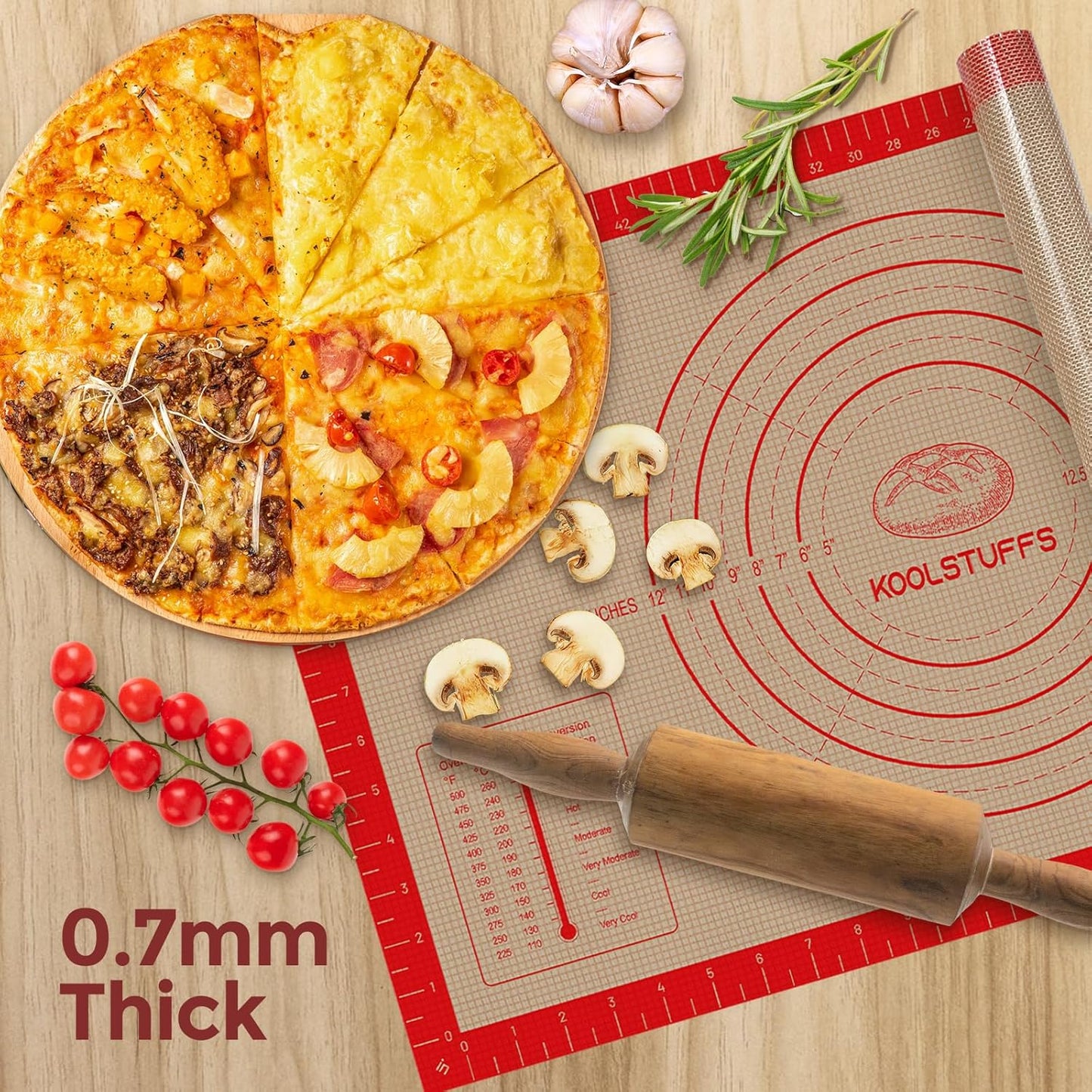 Silicone Pastry Mat - 26"x16" Non Slip Baking Mat with Measurements, Extra Large Dough Mats for Counter, Ideal for Rolling Dough, Fondant, Pizza, Pie, Cookies