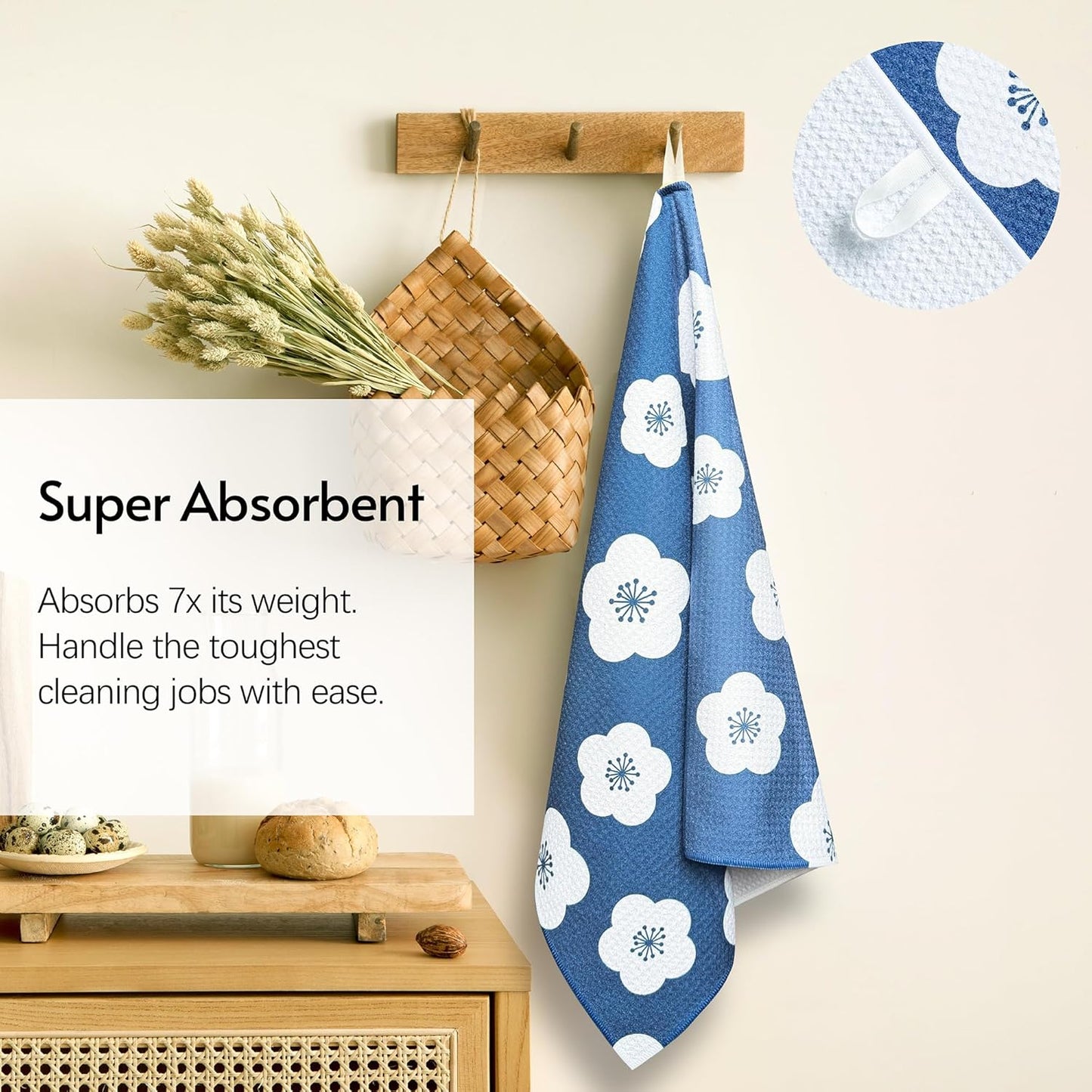 Kitchen Towels, Premium Dish Towels for Kitchen Drying, 18" x 30" Tea Towels, Quick Dry Microfiber Dish Cloths, Ocean Sakura Series, 2-Pack