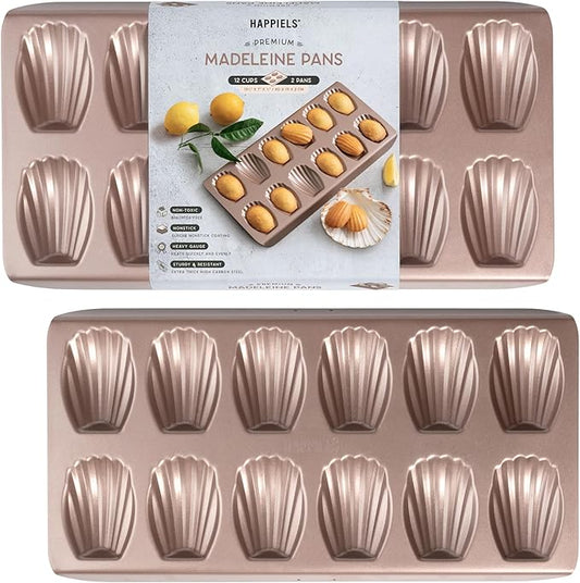 Non Toxic Nonstick Madeleine Pan 12 Well Set of 2 (24 wells) | Non Stick Nontoxic Madeleines Pans for baking | Madeleine Cake Cookie Mold | Madeleine tray for oven | French tin 12