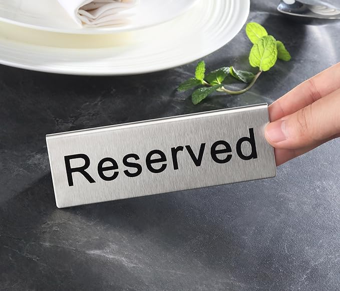 New Star Foodservice Stainless Steel Table Tent Sign (Scoltp-213 (Reserved), 4 x 1.5-Inch (Set of 6))