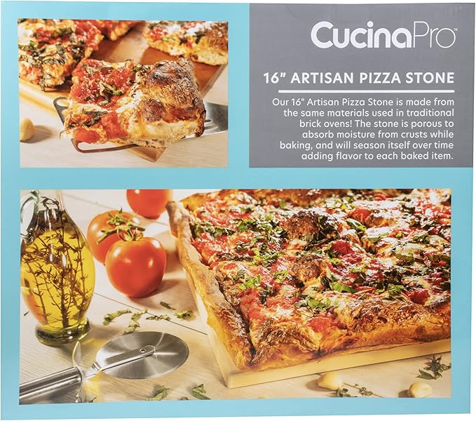 CucinaPro Pizza Stone for Oven, Grill, BBQ- Extra Thick 5/8" Cordierite Rectangular Baking Stone for Better Cooking- 16" x 14" Pan- Holds High Temp For Crispy Crust- Kitchen Essential Must Have Gift