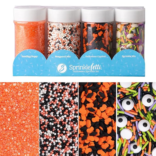 Sweets Indeed Sprinkles, Halloween Sprinkles, Candy Eyeballs, 4 Pack, 10.90 ounces, Edible Sprinkle Mix, Perfect for Cake Decorations, Baking, Ice Cream, Cookies, Cupcake Topper, 10.90 ounces (Halloween)