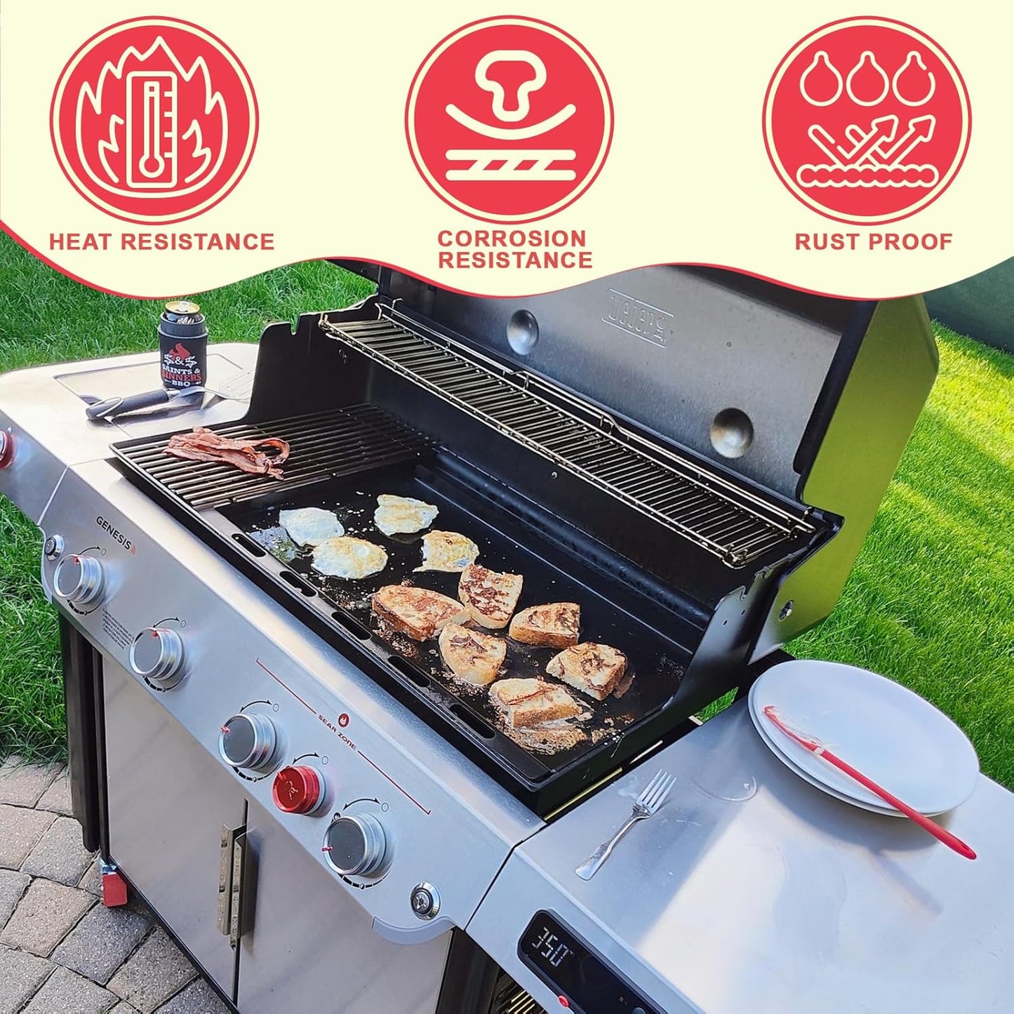 6789 Genesis II 400 Full Size Griddle Insert for Weber GS4 II 400 Series Grills Parts Genesis 2 E-410 S410 E-435 S-435 E-440 S-440 LX E/S-440 Flat Top Griddle with Handles, Carbon Steel for 66097