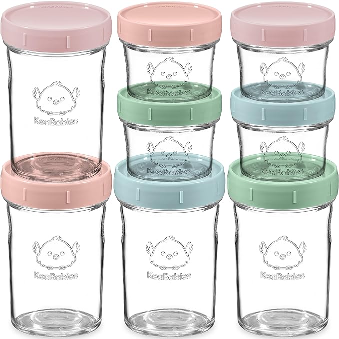 KeaBabies 4pk 8oz & 4pk 4oz Glass Baby Food Containers with Lids - Leak-Proof,Microwavable Small Glass Jars,Baby Purees & Toddler Snack Storage Containers,BPA-Free,Dishwasher & Freezer Safe(Musk Dusk)