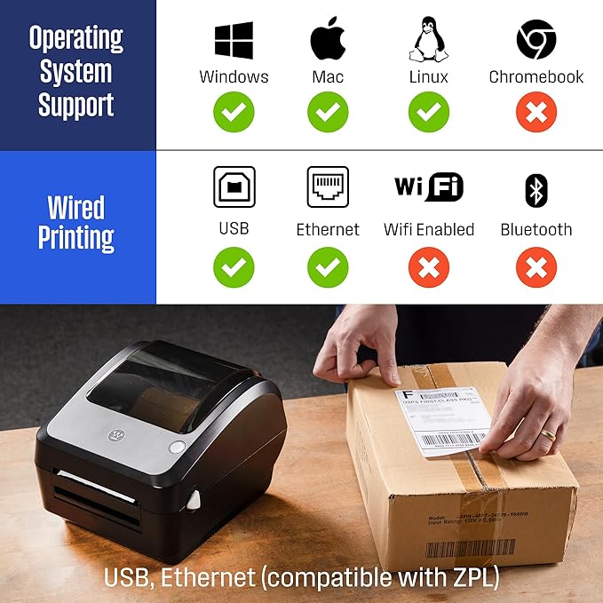 Westinghouse Thermal Shipping Label Printer USB, 4x6 Label Commercial Grade, Compatible with USPS, UPS, FedEx, eBay, Shopify, Amazon, & More, Desktop Label Printer for Packages, Includes Sample Labels