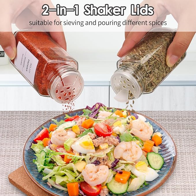 Spice Jars - 24 Pcs, Spice Jars with Labels, Glass Seasoning Jars with Bamboo Lids, Seasoning Containers,Empty Glass Spice Container Set , Seasoning Organizer, Kitchen Set, with Pepper Grinder