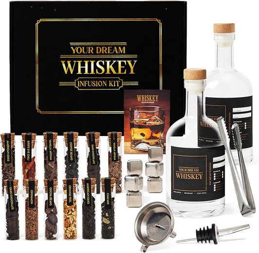 Whiskey Making Kit - DIY Whiskey Gifts For Men Unique - Alcohol Infusion Kit with Bottles, Wood Chips, Botanicals and Stone - Bourbon Birthday Gifts for Men, Dad and Fathers Day - Make Your Own Whisky