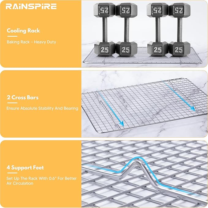 Rainspire Cooling Rack Stainless Steel, Heavy Duty Cooling Racks for Cooking and Baking, Oven Safe Wire Rack for Cooking, Baking Rack for Oven Cooking Fits Quarter Sheet Pan, 8.5" x 12", 1-Pack
